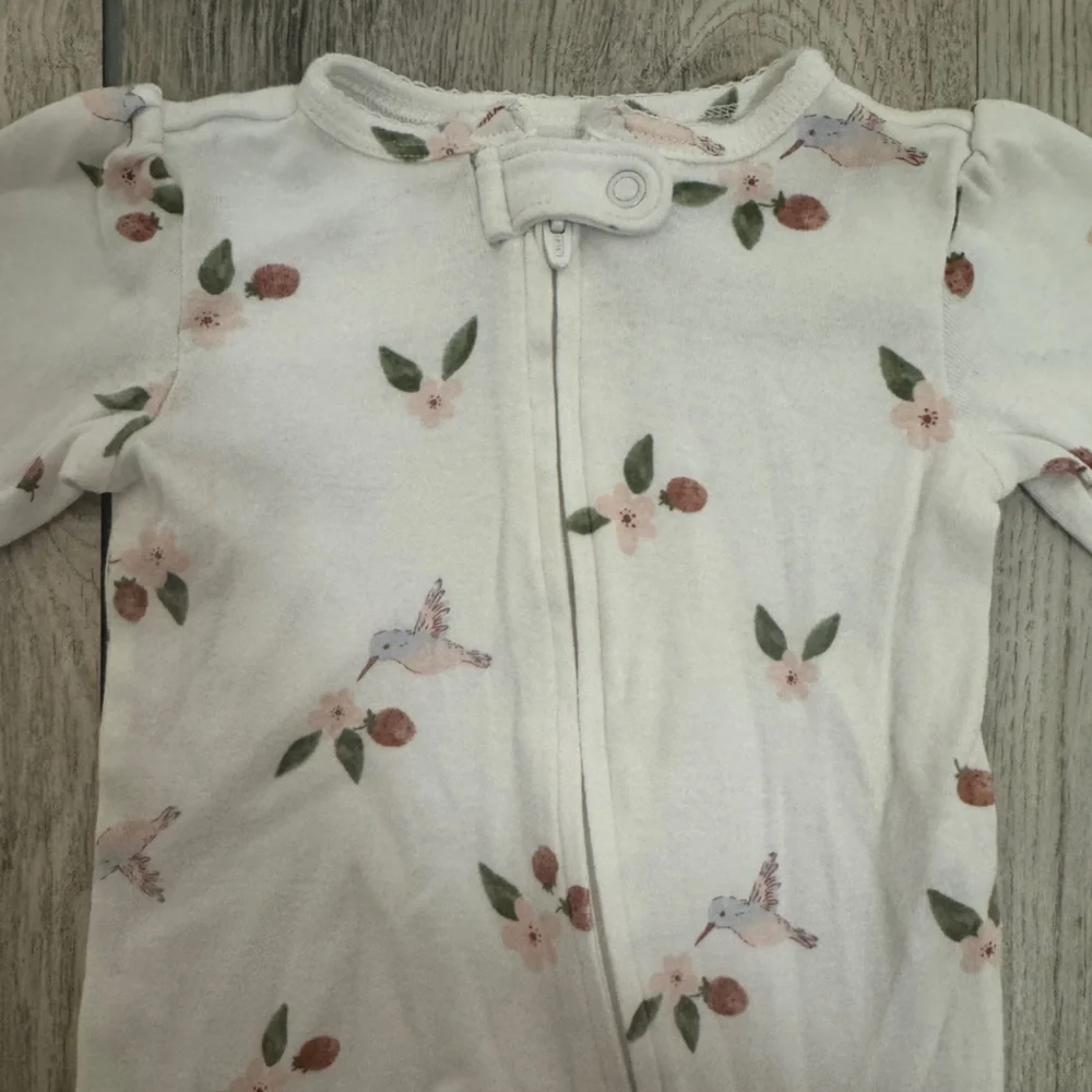Carter's White Footie One Piece with hummingbird and strawberry  Print